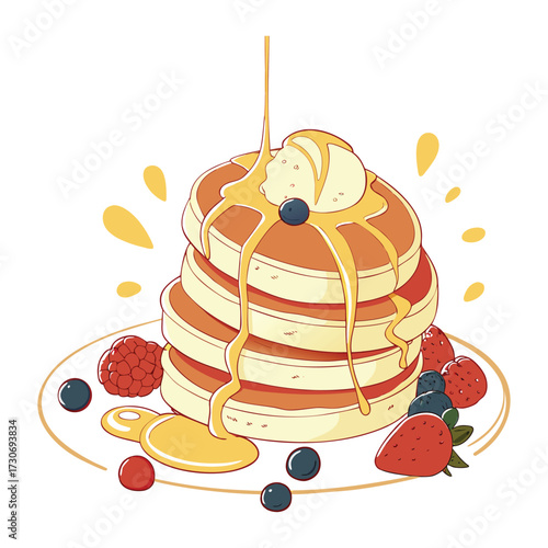 Delicious pancakes with berries and honey