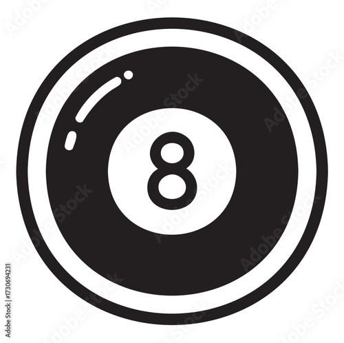 Black and white eight ball icon in circular design - stock vector
