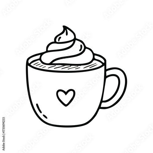 Heart Warming Creamy Beverage. This delightful drawing features a cup of warm liquid, crowned with sweet froth. It evokes coziness and tenderness.