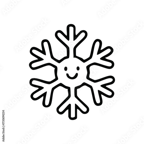 Smiling Winter Snowflake Outline. This delightful illustration features a frosty winter element with a happy facial expression, symbolizing warmth, joy, and festive cheer. Perfect for holiday themes.