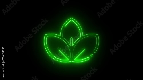 Glowing neon line Leaf icon isolated on black background. Leaves sign. Fresh natural product symbol. 4K Video motion graphic animation.