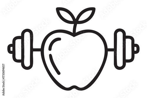 Apple and dumbbell fusion icon representing health and fitness - stock vector