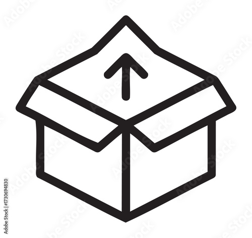 Outgoing mailbox icon with upward arrow on open box - stock vector