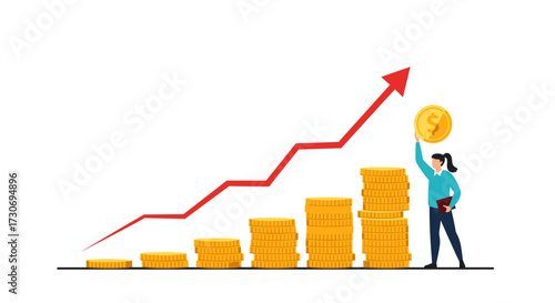 A person stacking coins as a representation of financial growth and investment success on a chart.