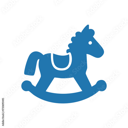 Playful Rocking Horse Icon. This charming blue rocking equine silhouette evokes cherished memories of infant delight and youthful innocence. Ideal for baby concepts.