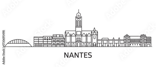 Nantes Line Art skyline. Black Nantes city. with white background