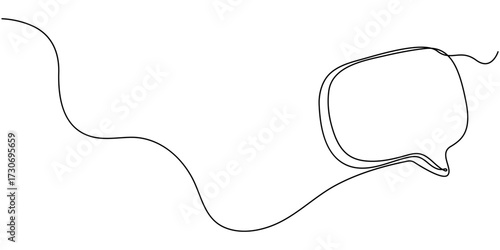 Continuous one line drawing of two speech bubbles with modern minimalist style on white background in black ink, Black speech bubble with three dots in one line art style, Speech bubble drawing.