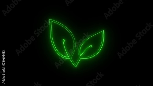 Neon Glowing Leaf Icon, neon flower plant. tree neon icon sign Background on Black