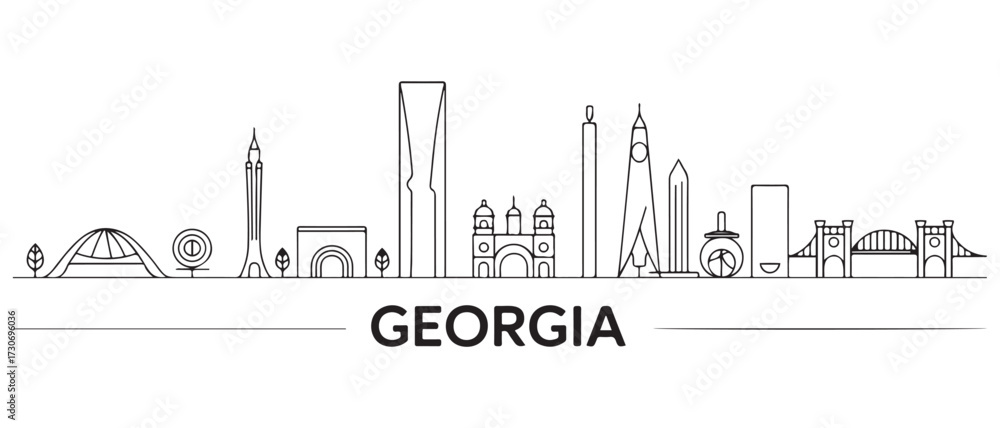 Fototapeta premium Georgia Line Art skyline. Travel Georgia famous landmarks. with white background