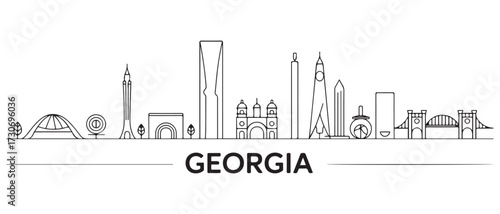 Georgia Line Art skyline. Travel Georgia famous landmarks. with white background