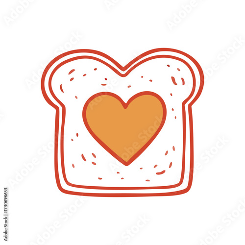 Beloved Bread Slice Heart Symbol. A delightful drawing of a baked food item showcasing a tender affection emblem. Symbolizes simple joys, homely comforts, and heartfelt nourishment.