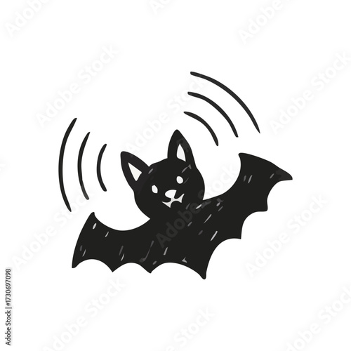 Cute Bat Echolocation Illustration. A charming hand drawn creature navigating with sound waves. Ideal for autumn, wildlife, and nocturnal themes, symbolizing perception and guidance.