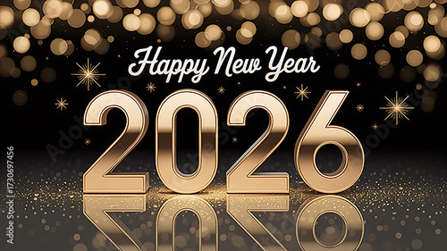 Golden year celebration with sparkling lights and festive text new year