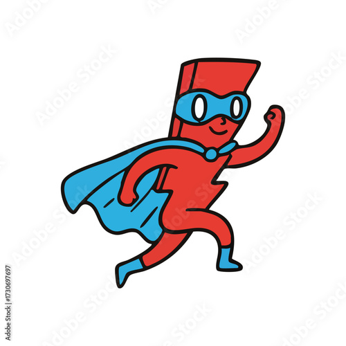 Dynamic Lightning Hero Mascot. Vibrant animated character shaped like an electrical charge, sporting a flowing cape and eye mask, quickly moving. It represents swiftness and powerful vigor.