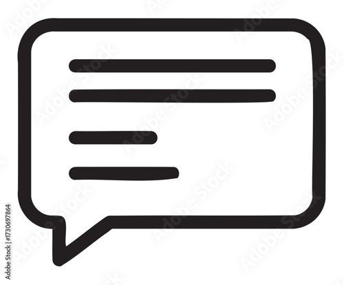 Simple black and white speech bubble icon with text lines - stock vector