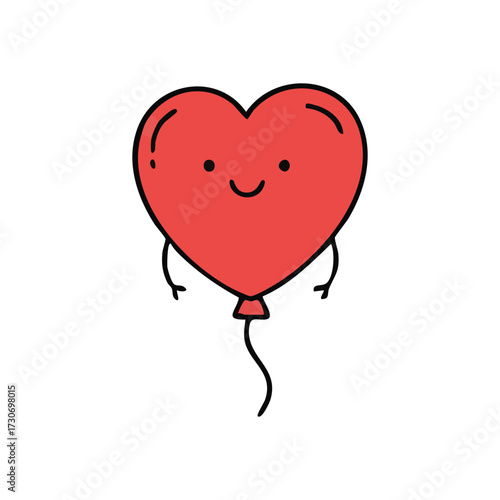 Joyful Heart Shaped Balloon Illustration. This cheerful scarlet icon represents affection and celebration. A sweet, whimsical design conveying happiness and innocent delight.