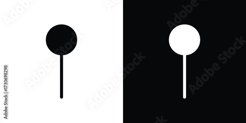 Round Headed Pin Icon with Black and White Contrast on a Transparent Background