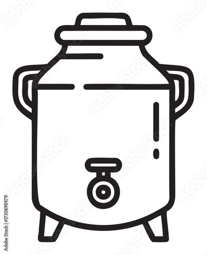 Outline of vintage milk can with spout and handles - stock vector