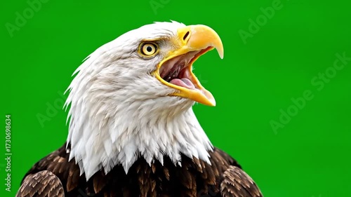 Majestic Bald Eagle A Powerful Portrait, Screaming Against a Vibrant Green Background