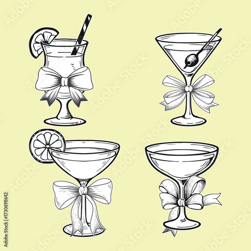 Coquette cocktails bold black outline hand drawing design