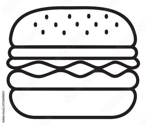 Outline drawing of a classic hamburger with sesame seed bun - stock vector