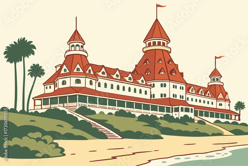 Hotel Galvez in Galveston, Texas, grand beachfront hotel with Spanish Colonial details