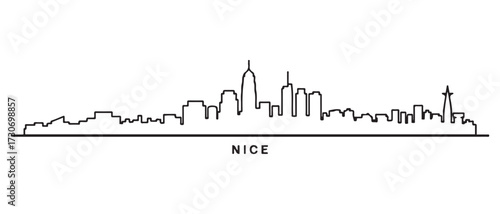Nice Line Art skyline silhouette. Black Nice city. with white background