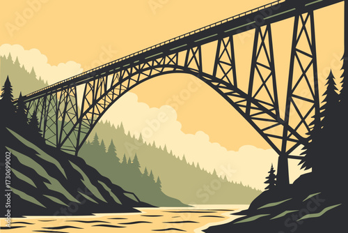 High Steel Bridge in Washington, towering trestle bridge crossing Skokomish River gorge