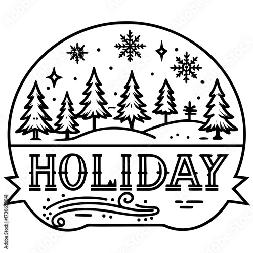 L'illustration du nouvel an montre un sapin de Noël vert avec une décoration en neige dans un paysage d'hiver