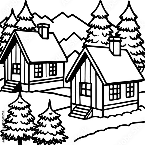 L'illustration vert sapin de Noël dans un paysage de forêt hivernal avec de la neige et des flocon de neige est une carte de vœux pour la célébration du nouvel an