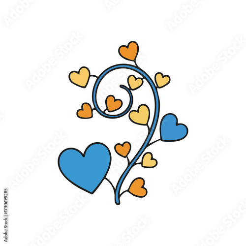 Heartfelt Vine Design. Adorable plant stem adorned with colorful love symbols, representing growing bonds and joy. Expresses affection and unity.