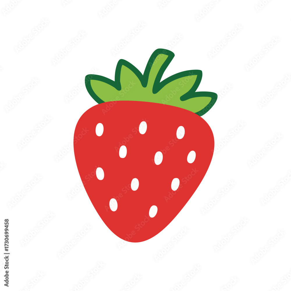 Fototapeta premium Playful Strawberry Doodle. A vibrant, hand-drawn fruit graphic. This cheerful red berry represents fresh vitality, health, and simple summer delights.