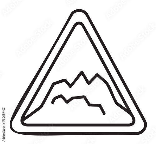 Warning sign with mountain symbol in triangular frame - stock vector