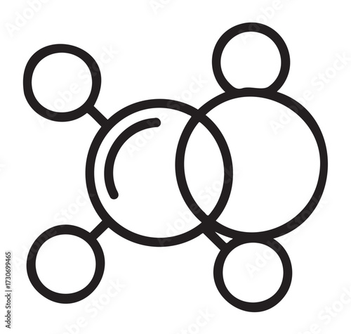 Simple molecular structure icon with interconnected circles - stock vector