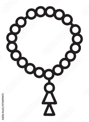 Minimalist bead necklace with geometric pendant in black outline - stock vector