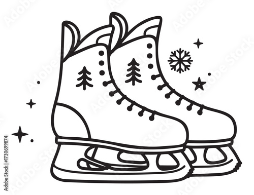 Decorative ice skates with snowflakes and stars - stock vector