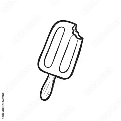 Bitten Ice Pop Doodle. A charming, hand-drawn outline of a partially consumed chilled confection. Evokes a sense of joyful summer days and refreshing indulgences.