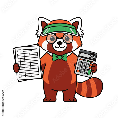 Charming red panda accountant with calculator and ledger ready to crunch numbers for your business success and financial planning needs