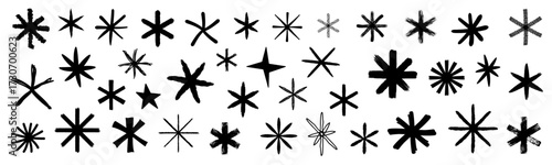 Doodle funky star shapes, hand drawn grunge sparking, different bold and thin brush design elements, decoration art
