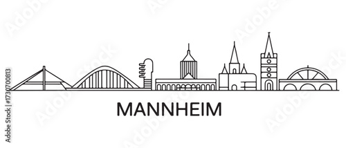 Mannheim Line Art skyline horizontal banner. Mannheim, Germany. with white background