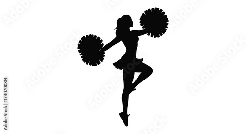 A dynamic cheerleader in motion arms raised with pom poms silhouette