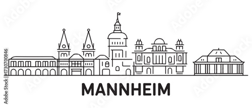 Mannheim Line Art skyline horizontal banner. Mannheim, Germany. with white background