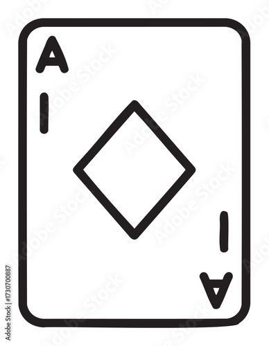 Minimalist ace of diamonds playing card black and white line art design - stock vector