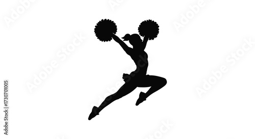 Energetic cheerleader in mid air jump with pom poms a striking silhouette