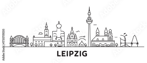 Leipzig Line Art skyline horizontal banner. Leipzig, Germany. with white background