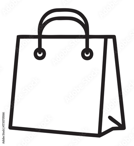 Simple black and white shopping bag icon with handles - stock vector