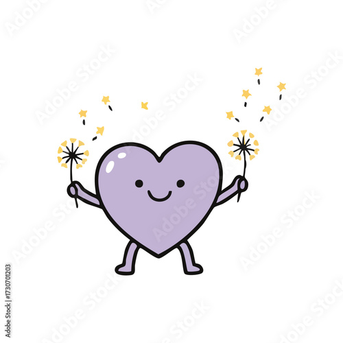 Cheerful Heart with Magic Wishes. A joyful purple persona holds dandelion-like blooms, scattering stardust and spreading delight. This evokes pure enchantment, dreams, and optimism.
