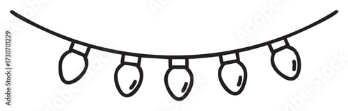 Black and white string of christmas lights illustration - stock vector