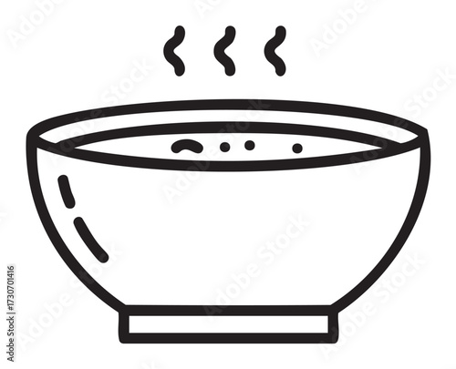 Simple line drawing of a hot soup bowl with steam rising - stock vector