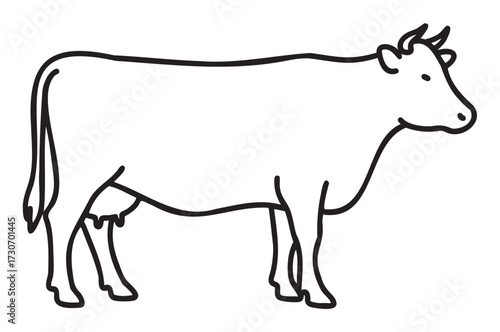 Outline drawing of a cow in profile view - stock vector